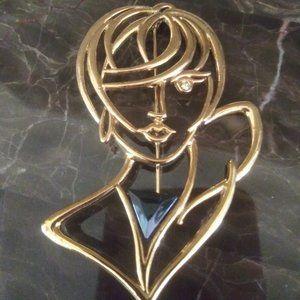 JJ Jonette Black Jade Lady Pin Artifacts w/crystal